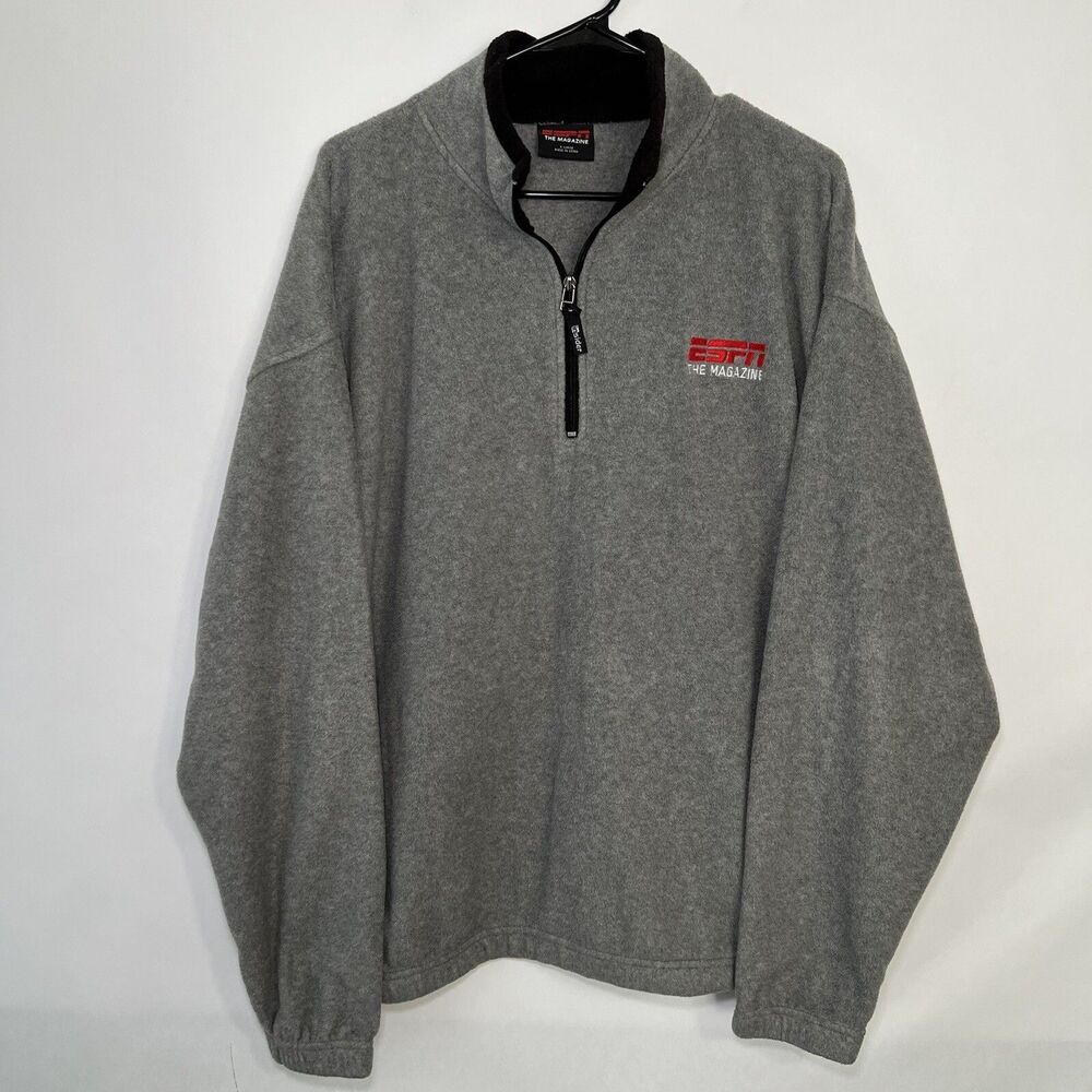 Vintage ESPN The Magazine 1/4 Zip Fleece Pullover Sweater Mens Size XL Gray